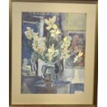 J. Leach, A still life watercolour daffodils in a jug