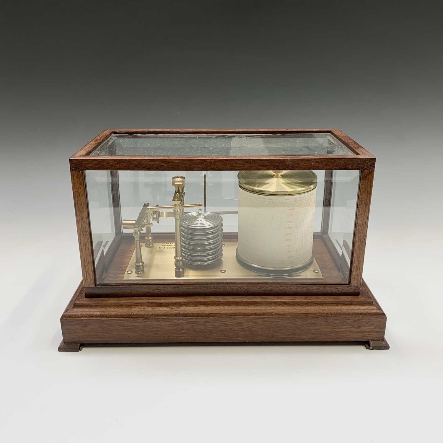 A mahogany barograph by Sewills, Liverpool, second half 20th century, bevel glass panels and - Image 3 of 5