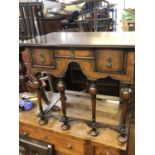 A William and Mary style oak lowboy, with three small drawers, height 66cm, width 76.5cm, depth