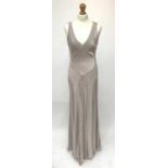 An elegant, bias cut long sleeveless dress in champagne silver viscose by Autograph, size 10,