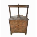 An oak and fruitwood press, early 19th century, height 147cm, width 81cm.Condition report: No