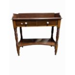 A Victorian mahogany washstand, the solid gallery back above two frieze drawers, on turned legs