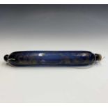 A 19th century nautical themed 'Bristol' blue glass rolling pin, printed with a Schooner, compass