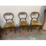 A set of three Victorian mahogany balloon back dining chairs.