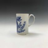 An 18th century pearlware mug, transfer printed in blue and white with a portrait of George III