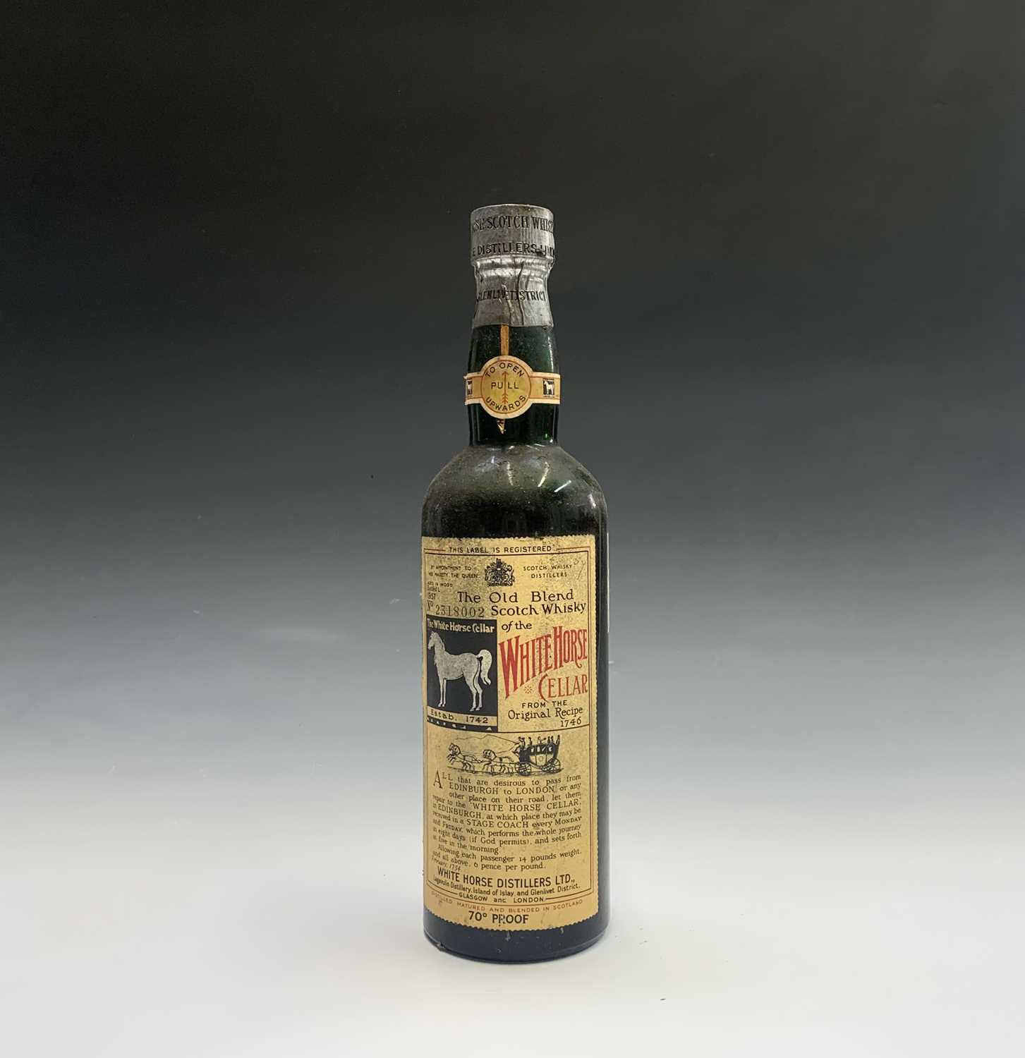 Lagavulin Distillery, a bottle of White horse Cellar Blend Scotch Whisky, bottled in 1957, No