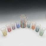 A French glass lemonade set by Leville, Paris, with colourful hand painted decoration and gilded