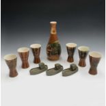 A Lamorna studio pottery water set, each piece incised 'LAMORNA' to base, and three studio pottery