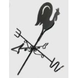 A wrought-iron weather vane style garden ornament surmounted by a cockerel. Height 88cm.