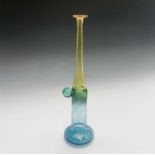 A 1980s Bertil Vallien for Kosta Boda (Swedish) 'Wind Pipe' yellow, green and blue glass vase.