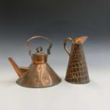 A ship's copper kettle, height 21cm, and a copper jug (2).