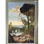 PURCIVALE Surrealist landscape, Oil on board, 28 x 58 cm Together with three small contemporary