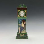 A Foley Intarsio pottery model of a longcase clock, designed by Frederick Rhead, colour decorated