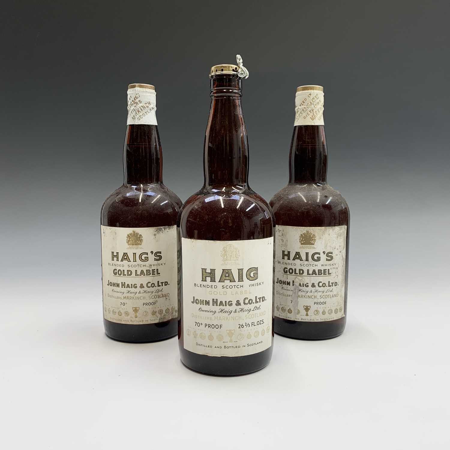 Three bottles of John Haig & Co Gold Label Scotch Whisky (3).Condition report: One bottle has had