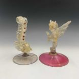 A Murano glass figure of a dragon on gilt flecked pink conical base, height 23cm, together with a