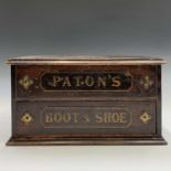An Edwardian two drawer 'Paton's Boot & Shoe' box. Height 20cm, width 36.5cm, depth 23cm.Condition