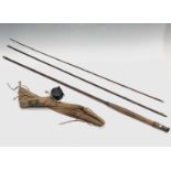 A Hardy Classic Greenheart fly rod, three piece, 277cm overall, canvas case, together with an Alcock
