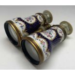 A good pair of 19th century enamel opera glasses, probably French, with gilt and mother of pearl