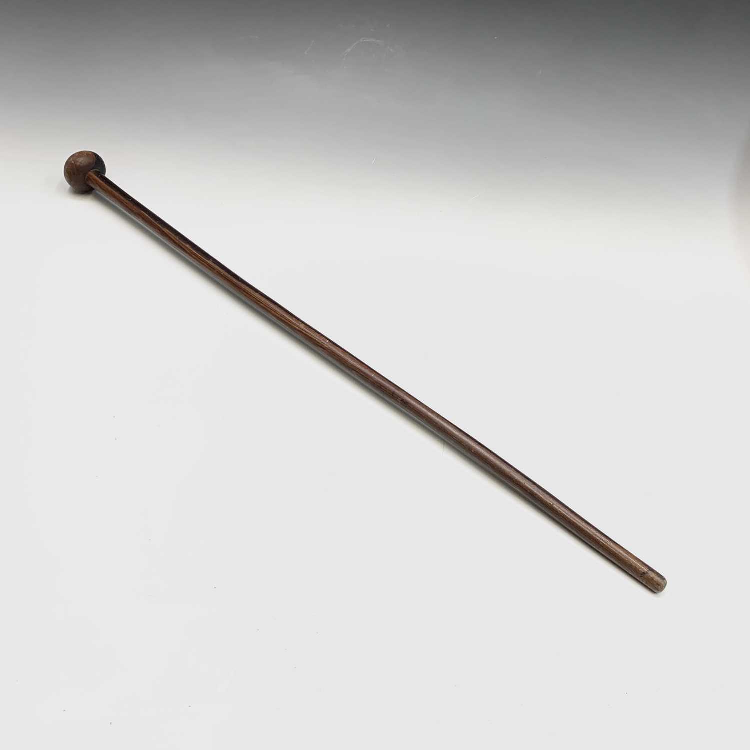 A lignum vitae cane, with turned knop, together with a further cane with carved finial, length - Image 5 of 5