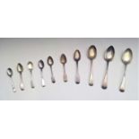 Ten silver spoons 11oz