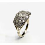 A bright and eye-catching Victorian style diamond ring set with three principle oval stones