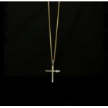 An 18ct gold cross set a diamond on 18ct gold chain. 4.9gm.