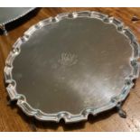 A silver tray with plain shaped border by Edward Barnard & Sons Ltd London 1929 21.2oz