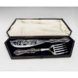 A pair of good cased fish servers,