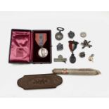 A Black Forrest carved spectacles case, a George V Faithful Service medal to Charles Vincent Lyne,