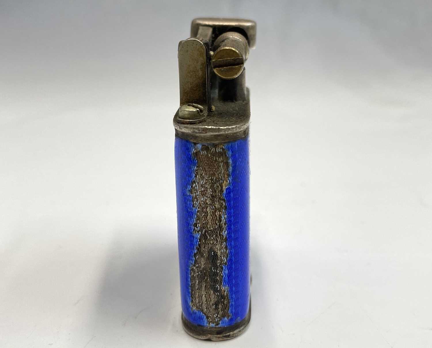 A Dunhill Unique silver blue enamelled cigarette lighter hallmarked London 1925 Max ht 53mm 71gm - Image 8 of 14