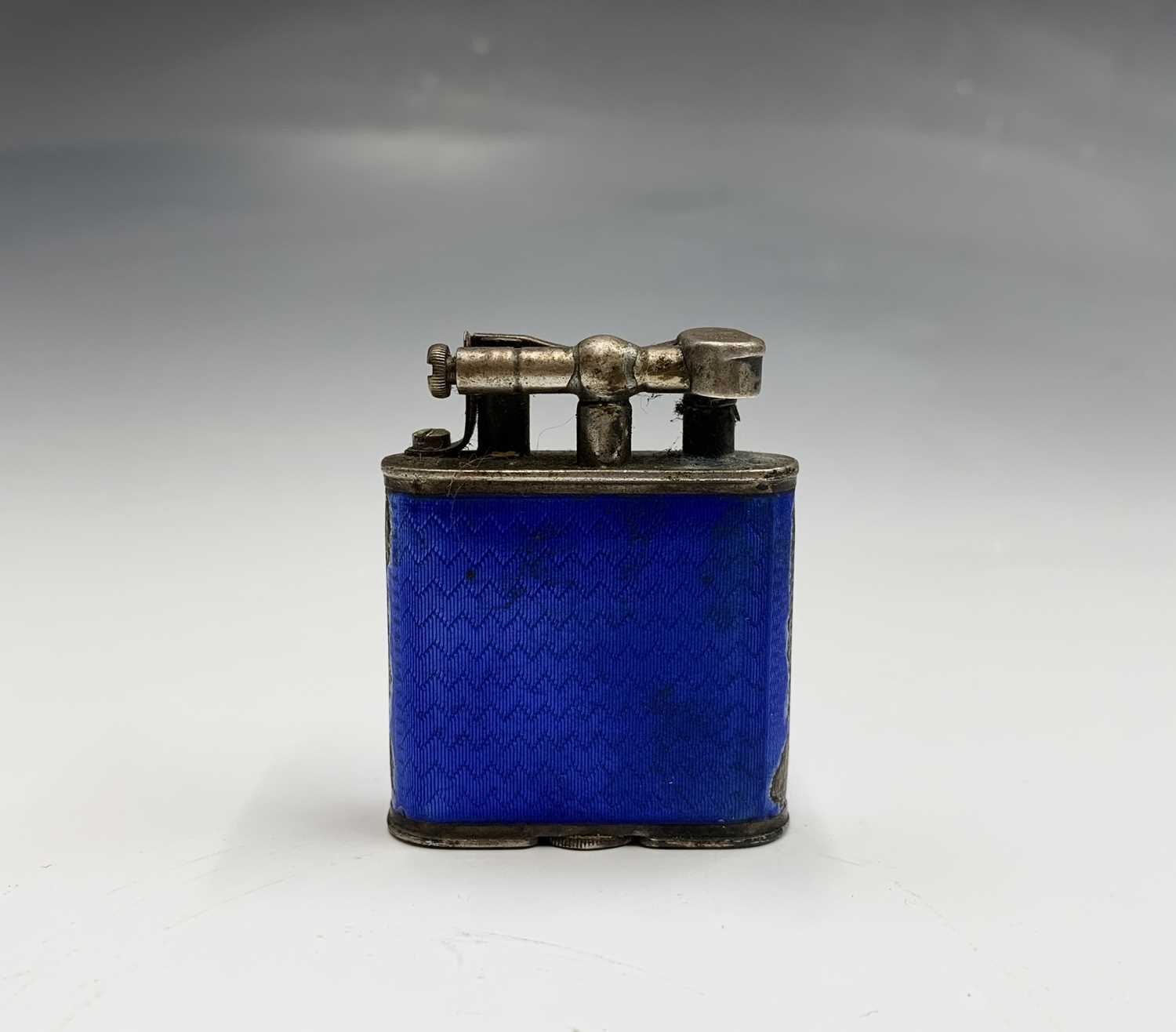 A Dunhill Unique silver blue enamelled cigarette lighter hallmarked London 1925 Max ht 53mm 71gm