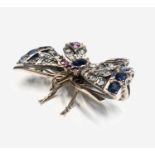 A fine Victorian gold butterfly brooch set with diamonds sapphires rubies and pearls 16gm 45.5mm