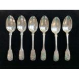 A set of six William IV dessert spoons in fiddle thread and shell pattern by John, Henry & Charles