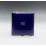 A silver and blue enamel compact by John William Barrett with Naval crown 118gm