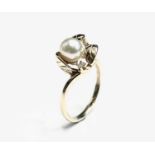 A14ct gold pearl and diamond set ring 3.5gmCondition report: Size N