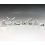 Three pairs of Swarovski Crystal bird ornaments, the largest swan sculpture 6cm high and 7.5cm long,