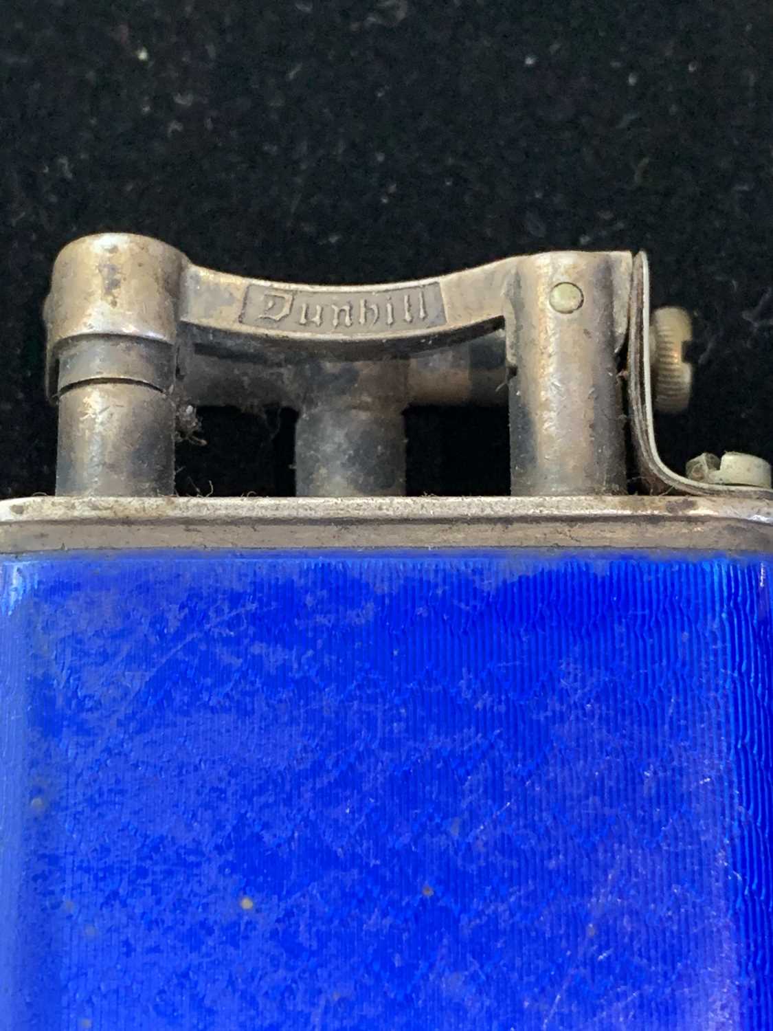 A Dunhill Unique silver blue enamelled cigarette lighter hallmarked London 1925 Max ht 53mm 71gm - Image 9 of 14