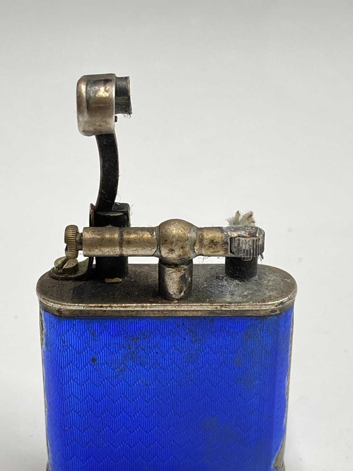 A Dunhill Unique silver blue enamelled cigarette lighter hallmarked London 1925 Max ht 53mm 71gm - Image 7 of 14