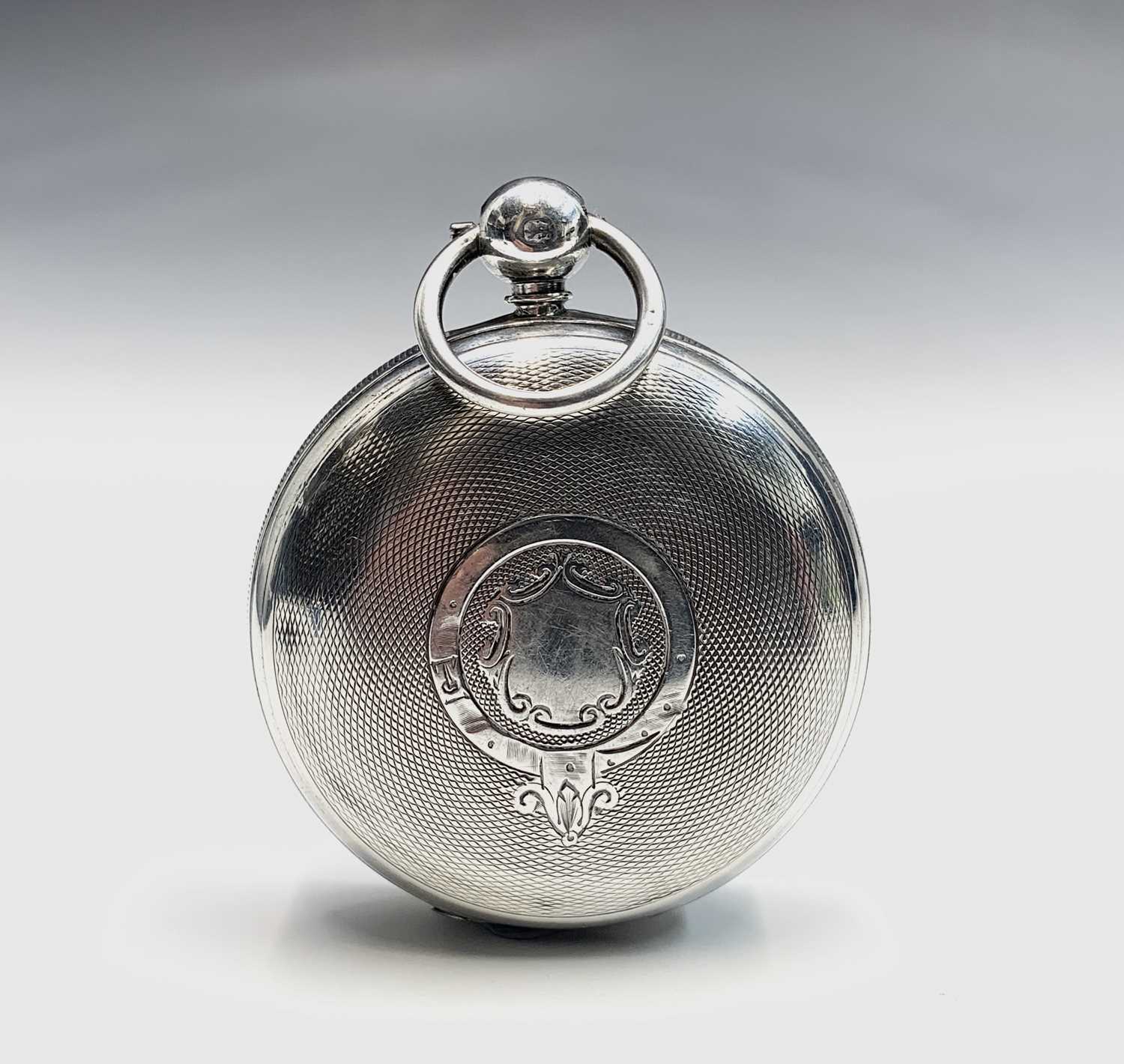 A silver key wind open face pocket watch, hallmarked Birmingham 1839. The face with engraved - Image 2 of 3