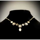 A pretty 15ct gold moonstone diamond and pearl necklace 6.7gm