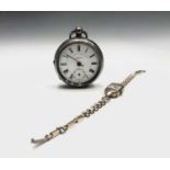 A gold cased ladies wristwatch and a silver cased key wind pocket watch