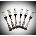A set six good George IV silver crested Kings Pattern dinner forks by William Bateman II London 1829
