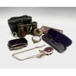 An Art Nouveau silver-mounted purse, a pique purse etc.