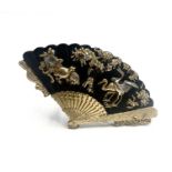 A shakudo fan-shaped brooch 51mm 20gm