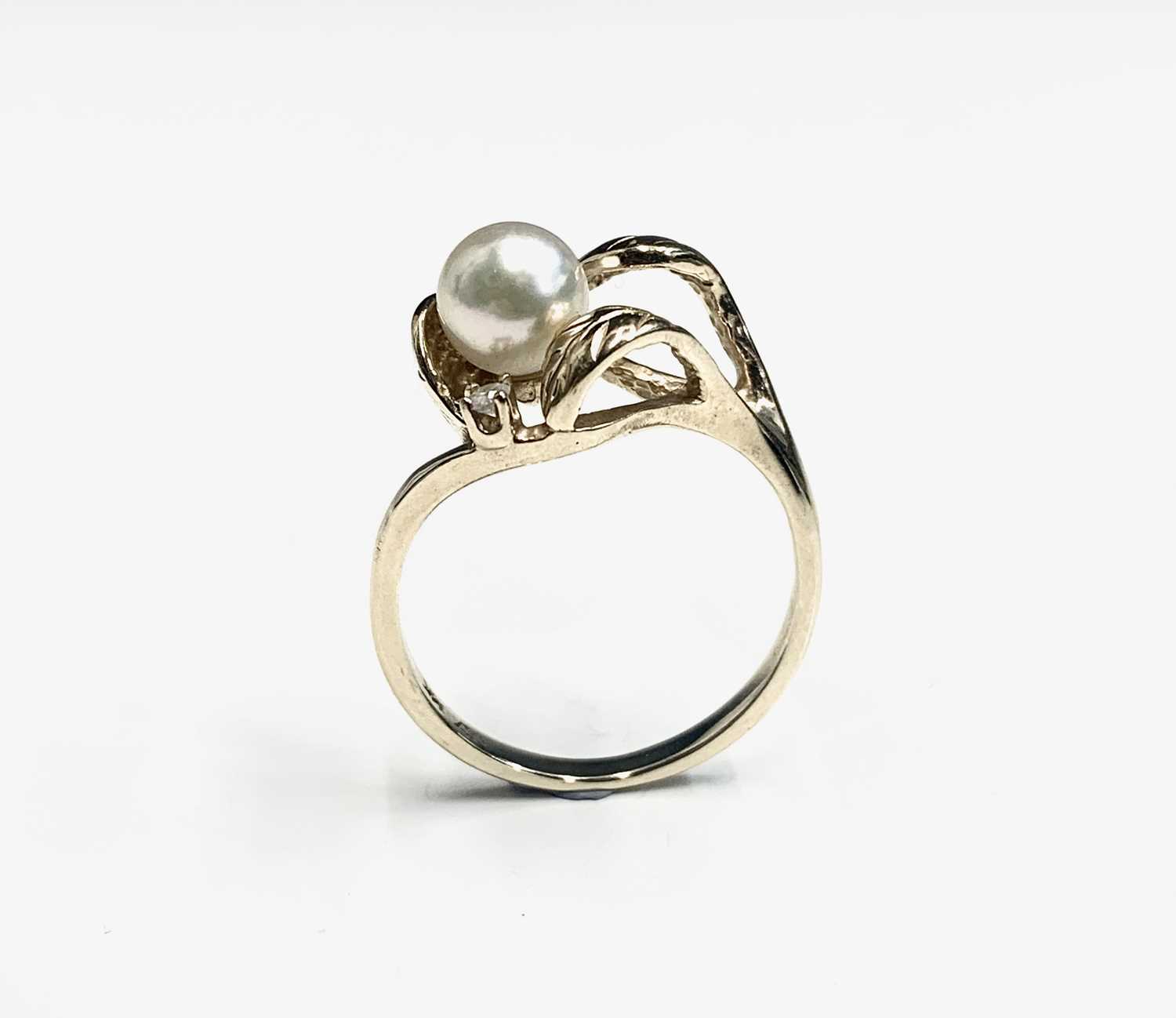 A14ct gold pearl and diamond set ring 3.5gmCondition report: Size N - Image 2 of 3