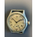 A nickel plated Military wristwatch by Moeris, signed dial with Arabic numerals and seconds