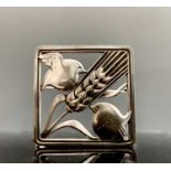 A Jensen square silver bird and wheatear brooch designed by Arno Malinowski for Georg Jensen, no.
