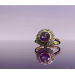 An pretty 18ct yellow gold, amethyst and old cut diamond Edwardian ring.Approx size: M-M1/2