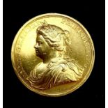Peace of Utrecht 1713 gold medal by J.Croker Obverse Queen Anne left-facing bust initialled to