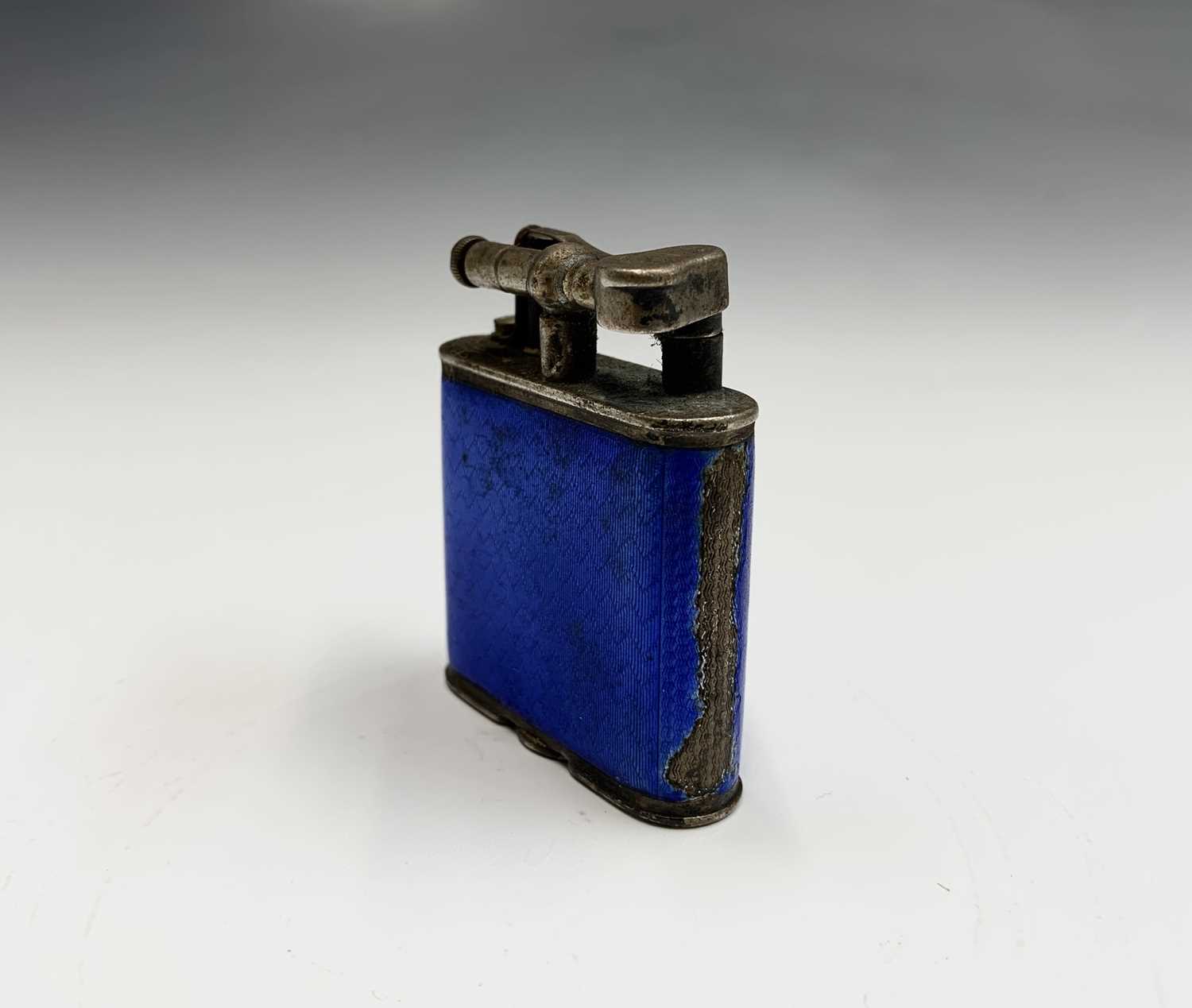 A Dunhill Unique silver blue enamelled cigarette lighter hallmarked London 1925 Max ht 53mm 71gm - Image 3 of 14